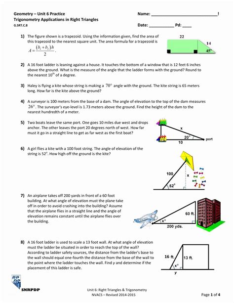 The angle of elevation of the top of. . Trig word problems worksheet pdf